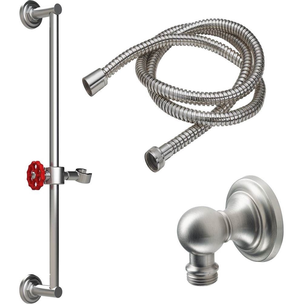 California Faucets Slide Bar Handshower Kit - Red Wheel Handle with Concave with Hex Base