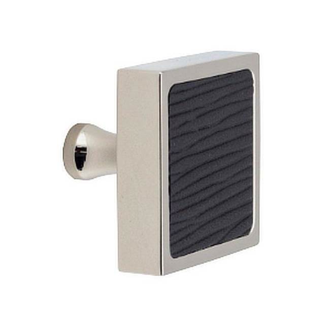 Colonial Bronze Leather Accented Square Cabinet Knob With Flared Post, Matte Satin Nickel x Woven Fudge Leather