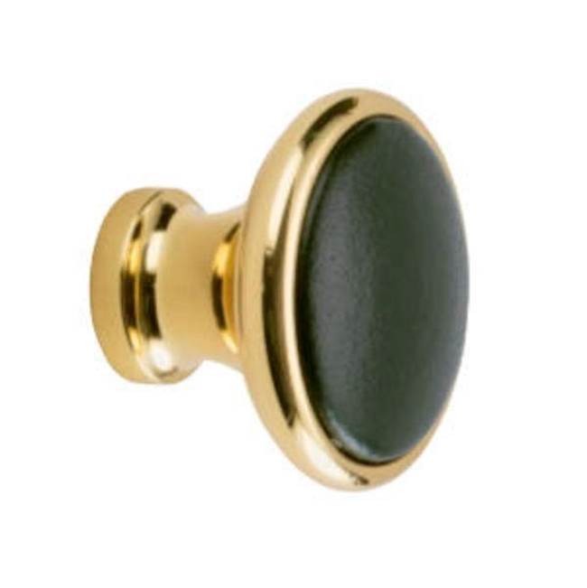 Colonial Bronze Leather Accented Round Cabinet Knob, Heritage Bronze x Shagreen Gris Ligero Leather