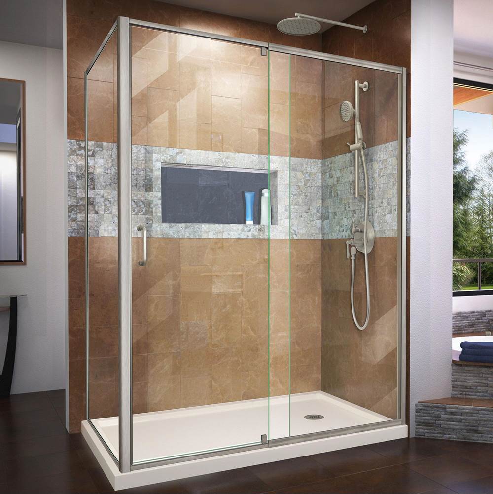 Dreamline Showers DreamLine Flex 36 in. D x 60 in. W x 74 3/4 in. H Semi-Frameless Shower Enclosure in Brushed Nickel with Right Drain Biscuit Base