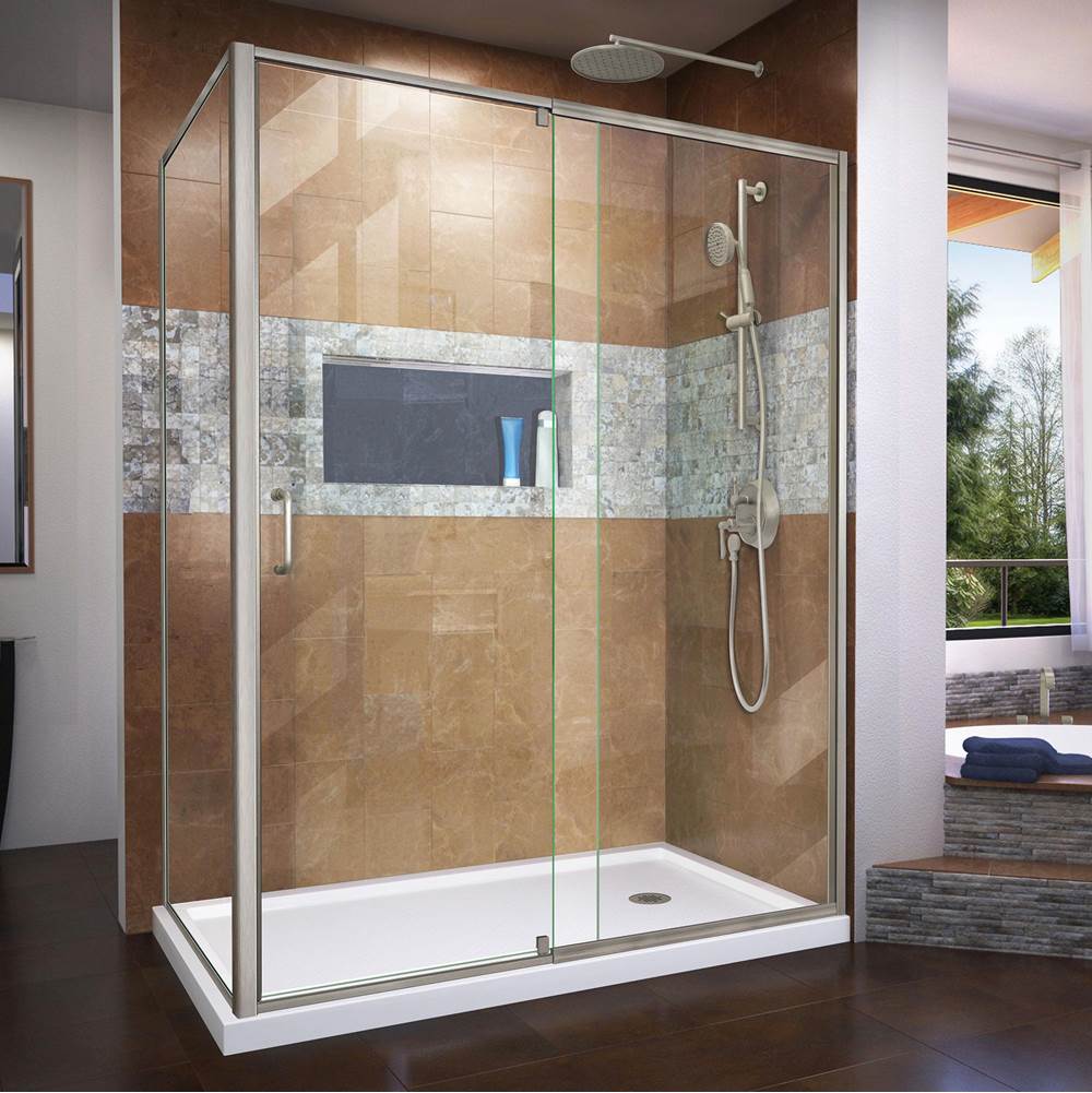 Dreamline Showers DreamLine Flex 36 in. D x 60 in. W x 74 3/4 in. H Semi-Frameless Shower Enclosure in Brushed Nickel with Right Drain White Base