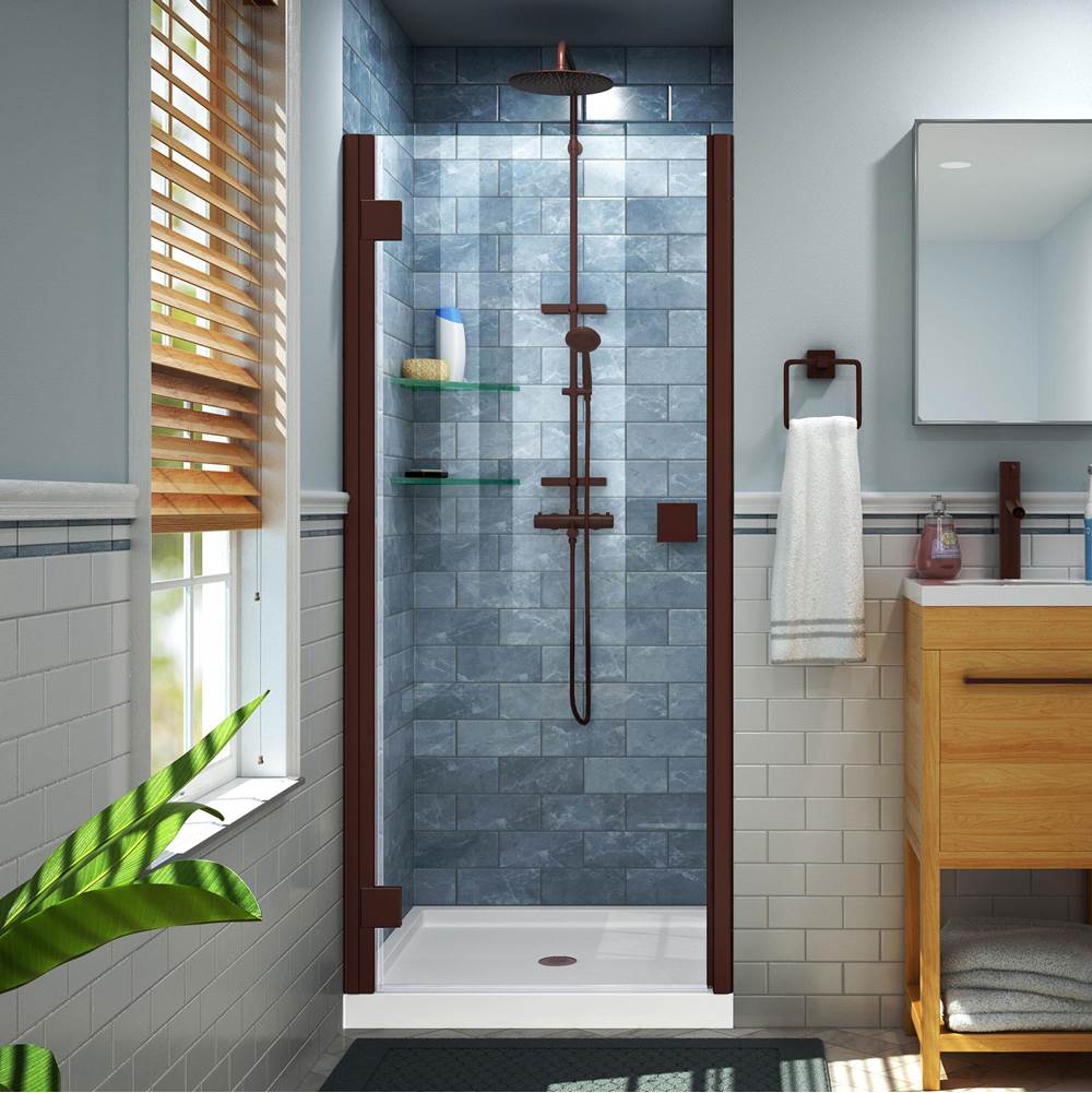 Dreamline Showers DreamLine Lumen 36 in. D x 42 in. W by 74 3/4 in. H Hinged Shower Door in Oil Rubbed Bronze with White Acrylic Base Kit