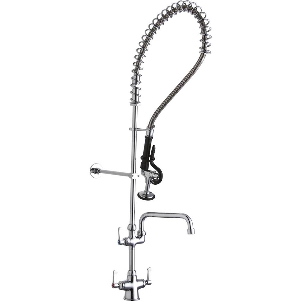 Elkay Single Hole Concealed Deck Mount Faucet 44in Flexible Hose with 1.2 GPM Spray Head Plus 8in Arc Tube Spout 2in Lever Handles