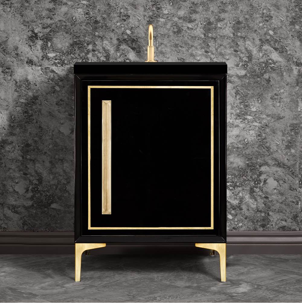 Linkasink LINEA with 18'' Artisan Glass Prism Hardware 24'' Wide Vanity, Black, Satin Brass Hardware, 24'' x 22'' x 33.5'' (without vanity top)