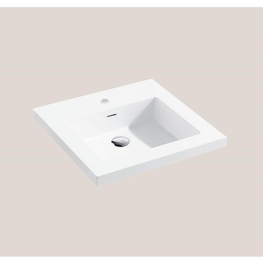 Madeli Urban-18 24''W Solid Surface, Top/Basin. Glossy White, No Faucet Hole. W/Overflow, Basin Depth: 5-3/4'', 23-7/8'' X 18-1/8'' X 1-1/2''