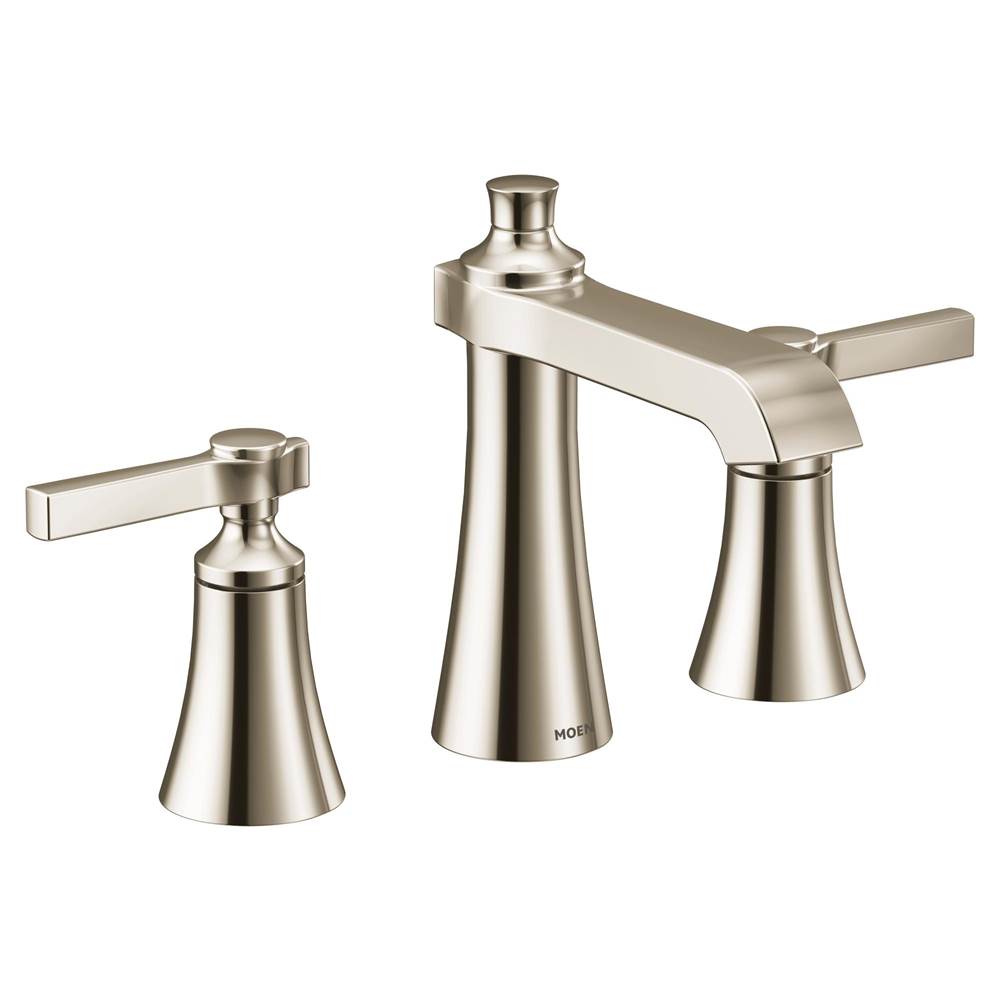 Moen Flara 8 in. Widespread 2-Handle LifeShine Bathroom Faucet with Drain Assembly in Polished Nickel