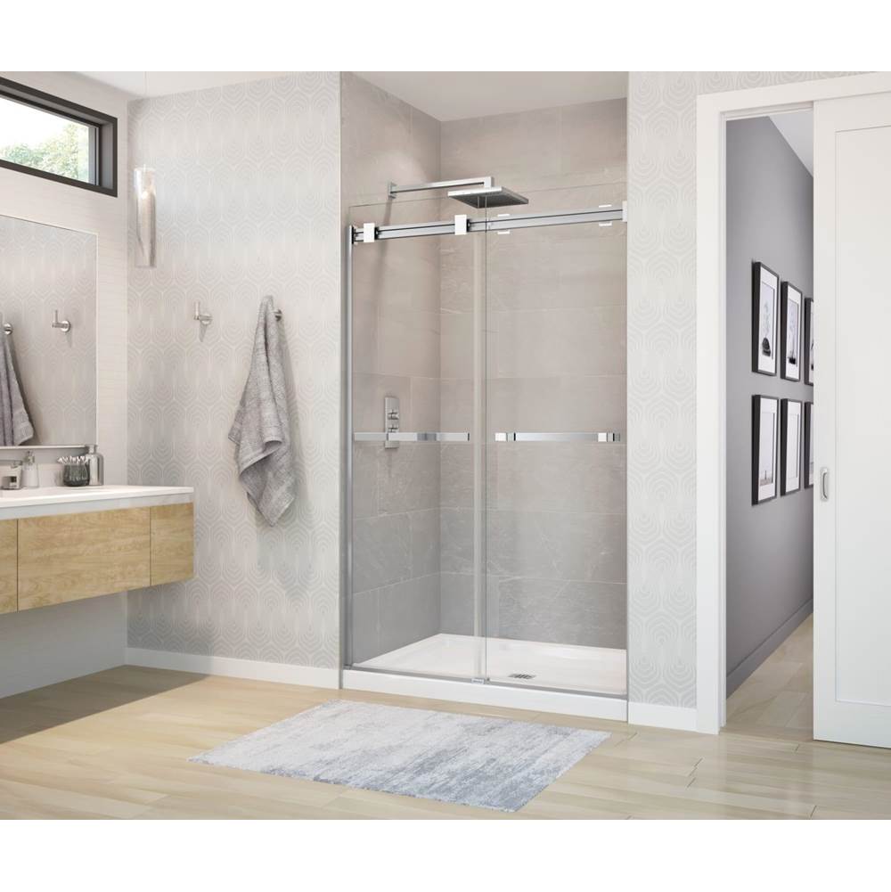 Maax Duel 44-47 x 70 1/2-74 in. 8 mm Bypass Shower Door for Alcove Installation with Clear glass in Chrome & Matte White