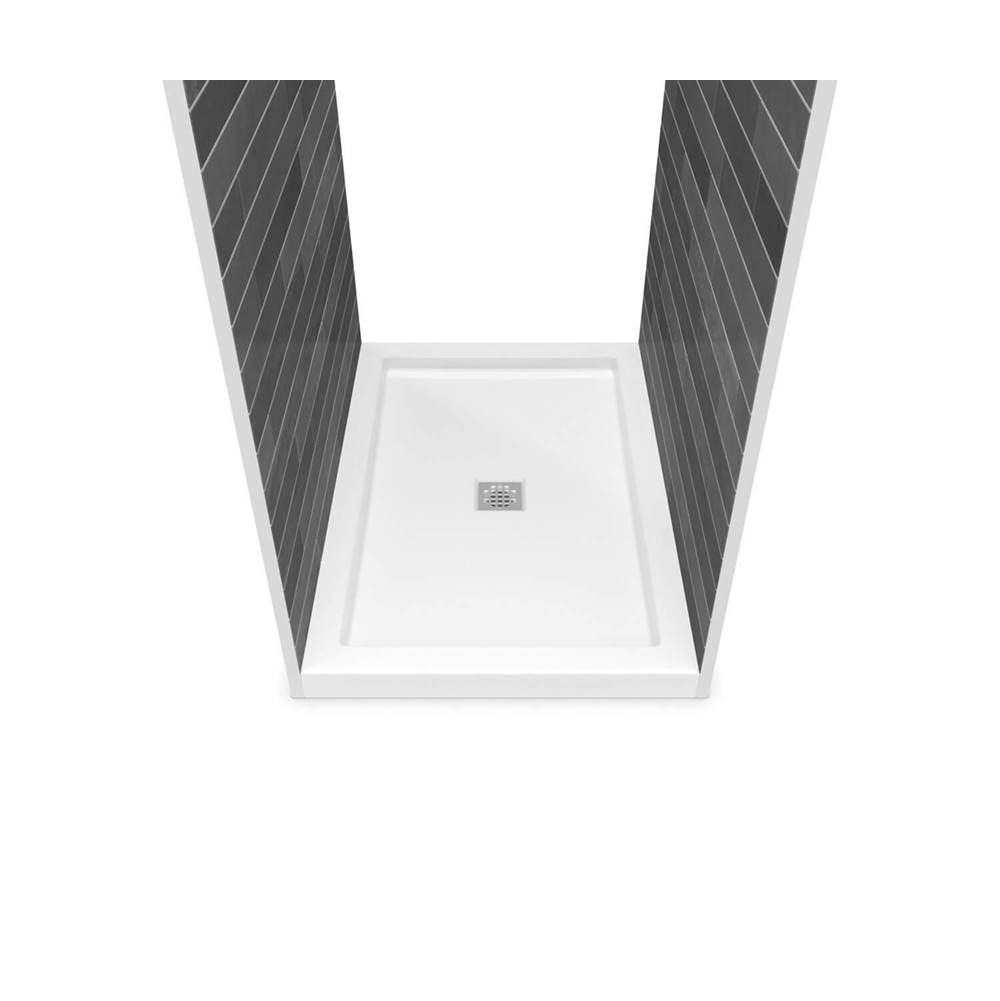 Maax B3Square 4832 Acrylic Tunnel Shower Base in White with Center Drain