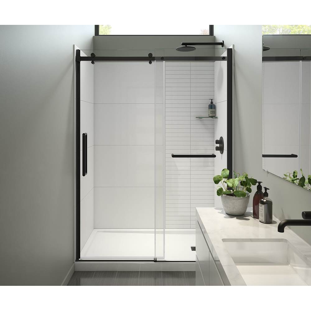 Maax Halo Pro 56 1/2-59 x 78 3/4 in. 8 mm Sliding Shower Door with Towel Bar for Alcove Installation with Clear glass in Matte Black