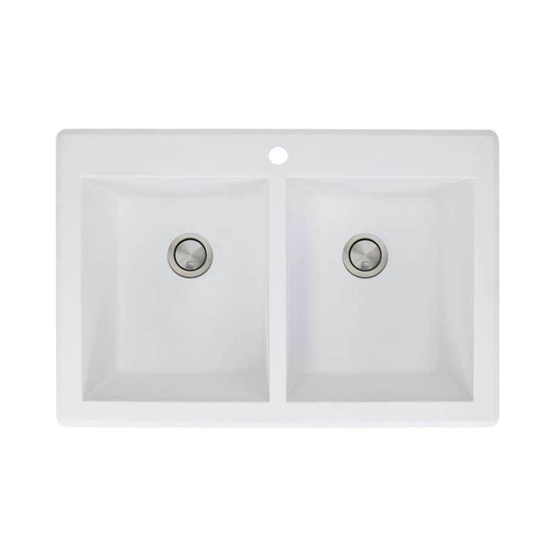 Transolid Radius 33in x 22in silQ Granite Drop-in Double Bowl Kitchen Sink with 1 Pre-Drilled Faucet Hole, in White