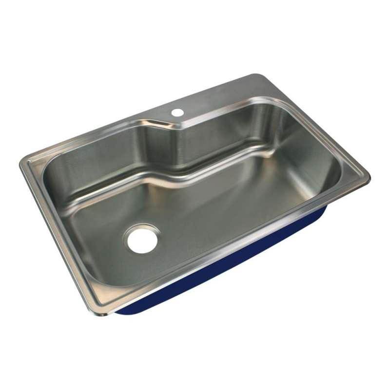 Transolid Meridian 33in x 22in 16 Gauge Offset Super Drop-in Single Bowl Kitchen Sink with 1 Faucet Hole