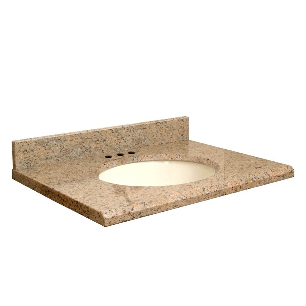 Transolid Granite 31-in x 19-in Bathroom Vanity Top with Beveled Edge, 8-in Centerset, and Biscuit Bowl in Giallo Veneziano Top, Biscuit Bowl