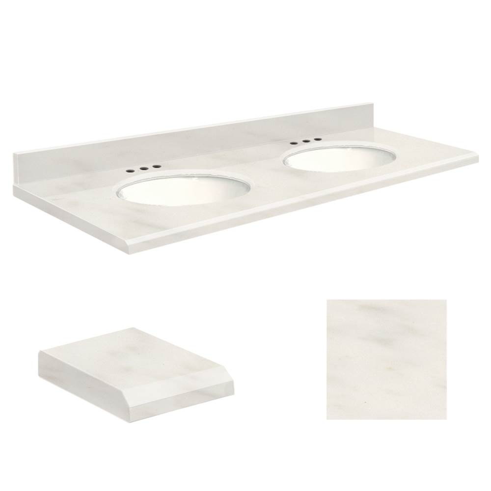 Transolid Quartz 61-in x 22-in Double Sink Bathroom Vanity Top with Beveled Edge, 8-in Centerset, and White Bowl in Antique White Top, White Bowl