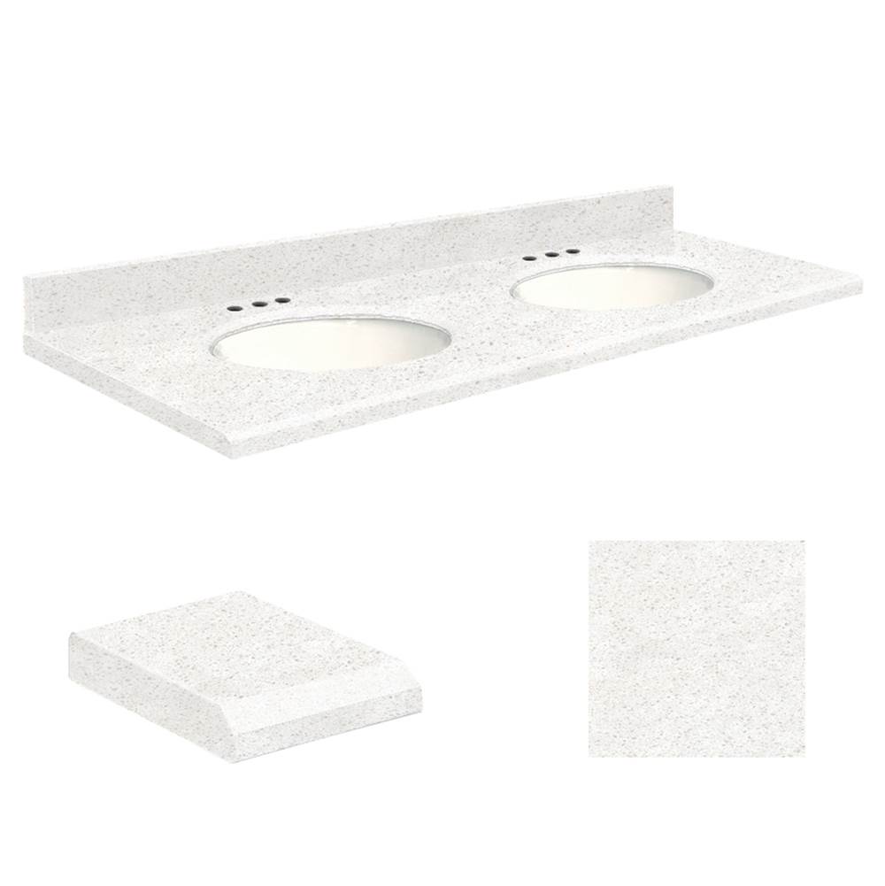Transolid Quartz 61-in x 22-in Double Sink Bathroom Vanity Top with Beveled Edge, 8-in Centerset, and White Bowl in Natural White Top, White Bowl