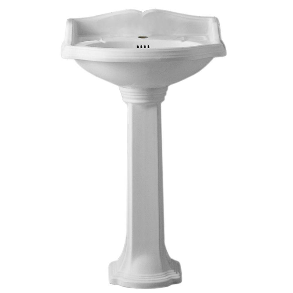 Whitehaus Collection Isabella Collection Traditional Pedestal with an Integrated small oval bowl, Single Hole Faucet Drilling,Backsplash, Dual Soap Ledges, Decorative Trim and Overflow