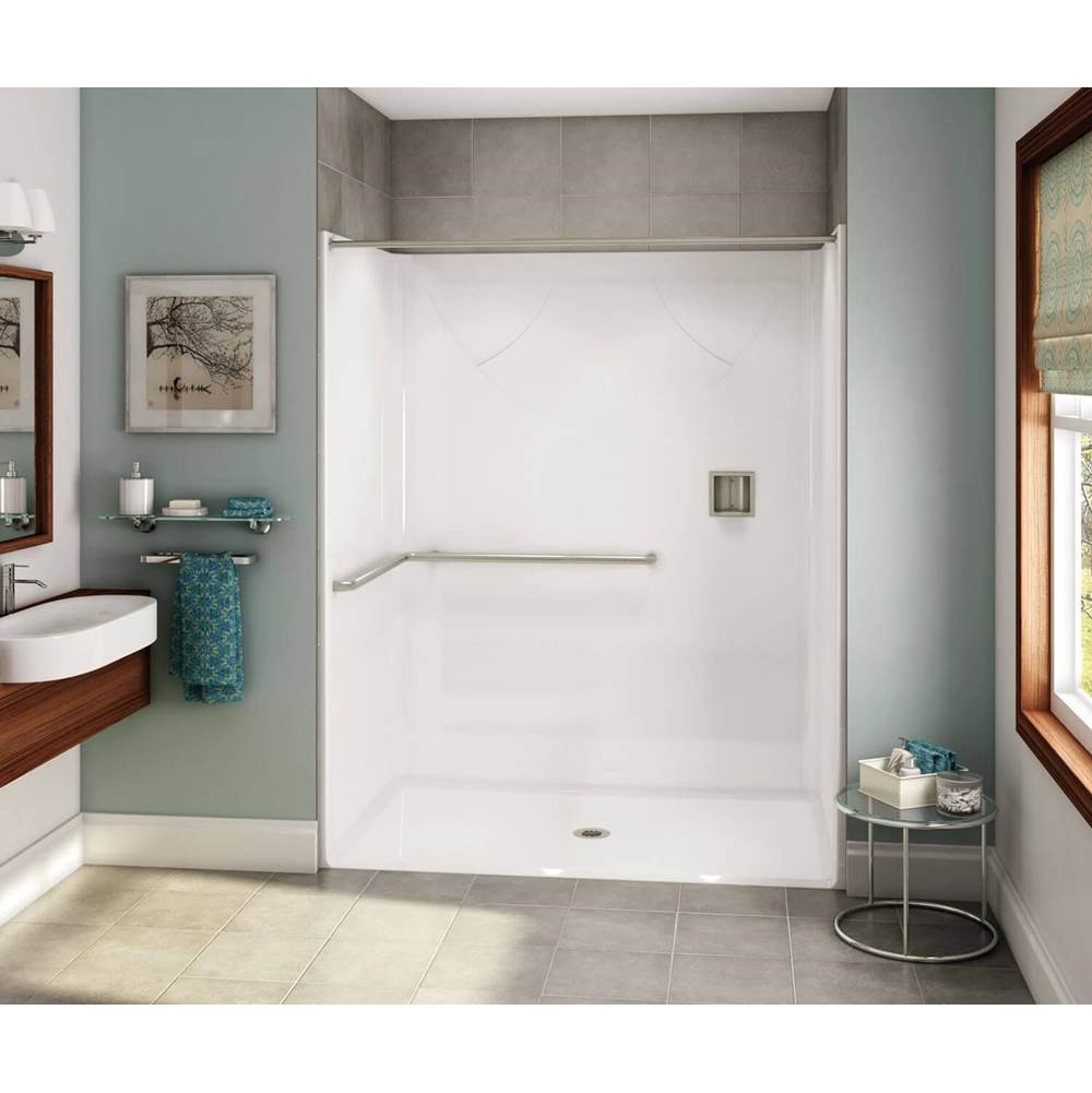 Aker OPS-6036-RS AcrylX Alcove Center Drain One-Piece Shower in Sterling Silver - ADA L-Bar