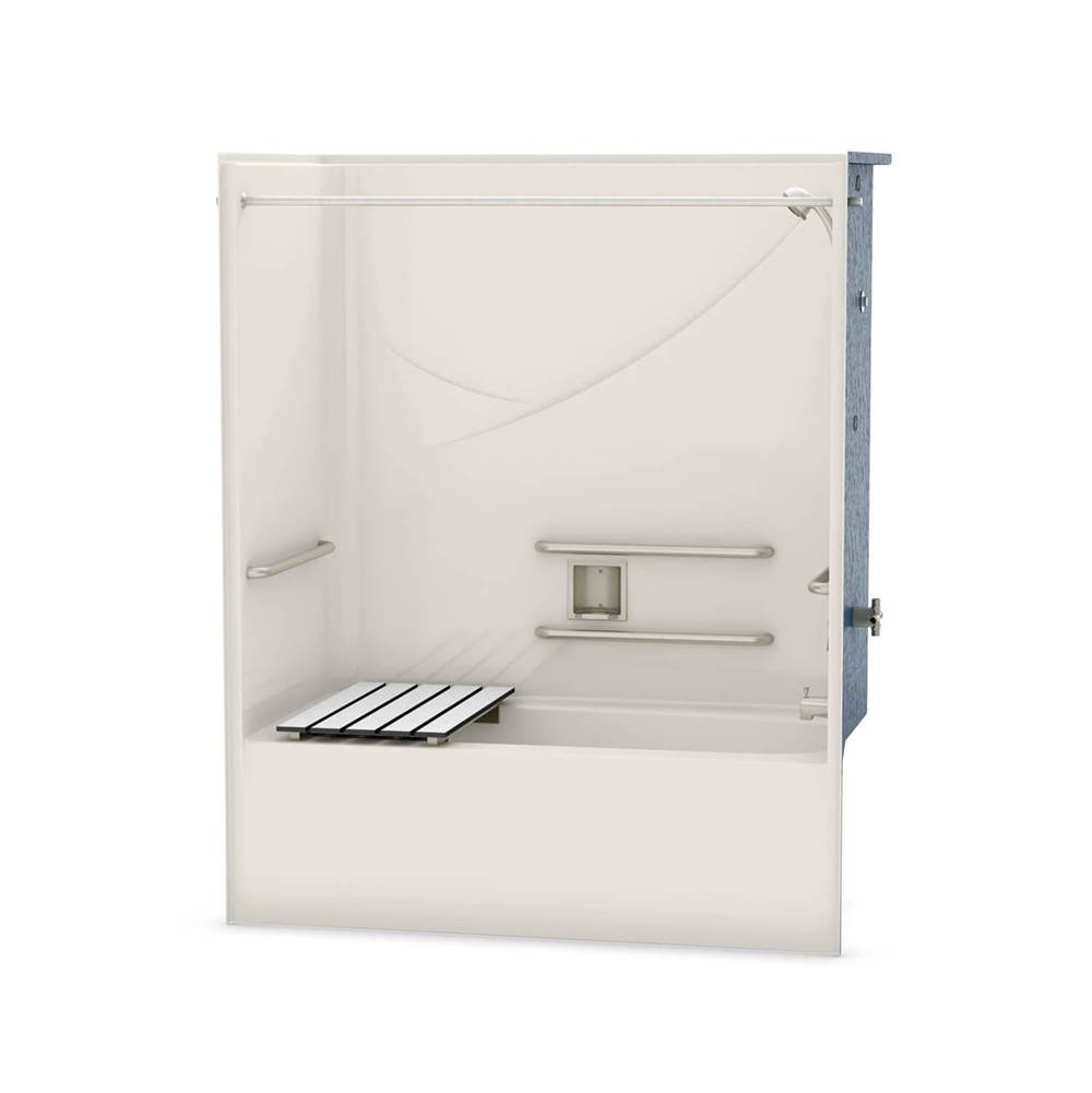 Aker OPTS-6032 AcrylX Alcove Left-Hand Drain One-Piece Tub Shower in Biscuit - ADA Compliant
