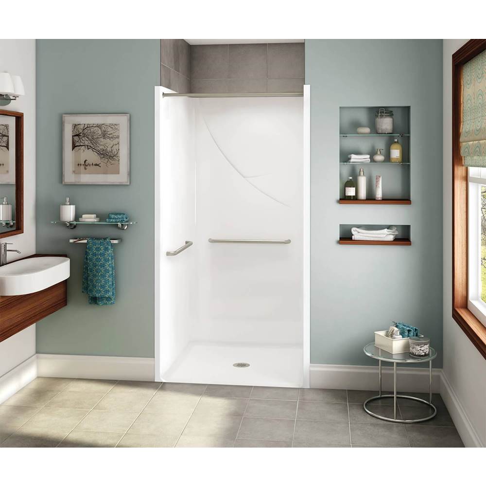 Aker OPS-3636 RRF AcrylX Alcove Center Drain One-Piece Shower in Thunder Grey - MASS Grab Bar