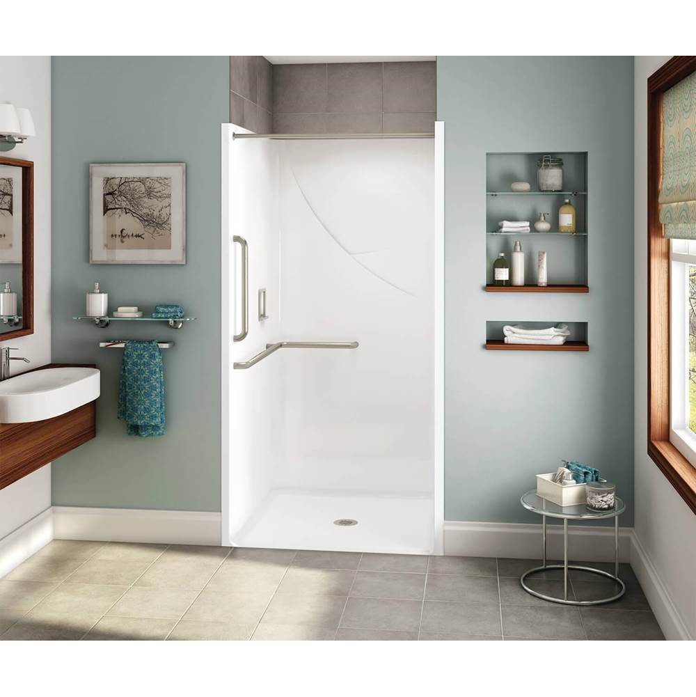 Aker OPS-3636 RRF AcrylX Alcove Center Drain One-Piece Shower in Biscuit - ANSI Grab Bar