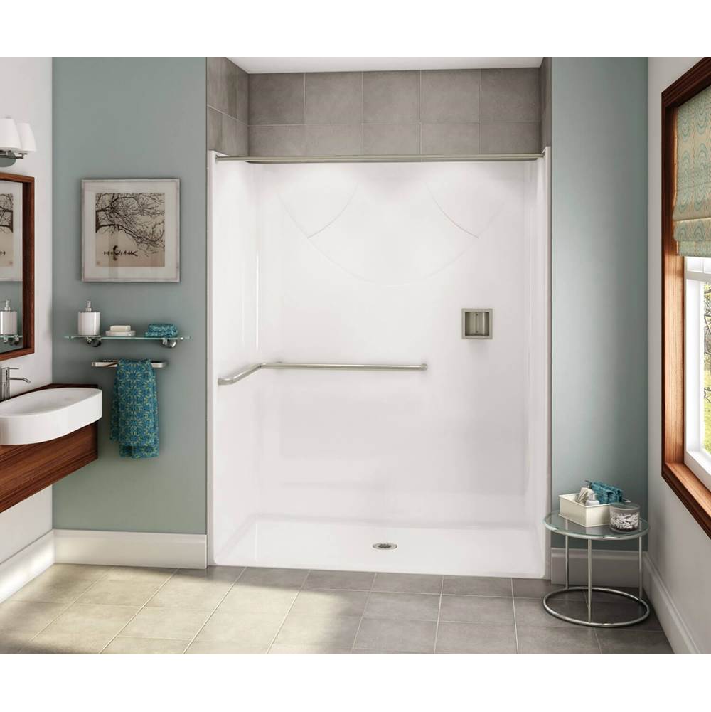 Aker OPS-6030 AcrylX Alcove Center Drain One-Piece Shower in Thunder Grey - ADA L-Bar