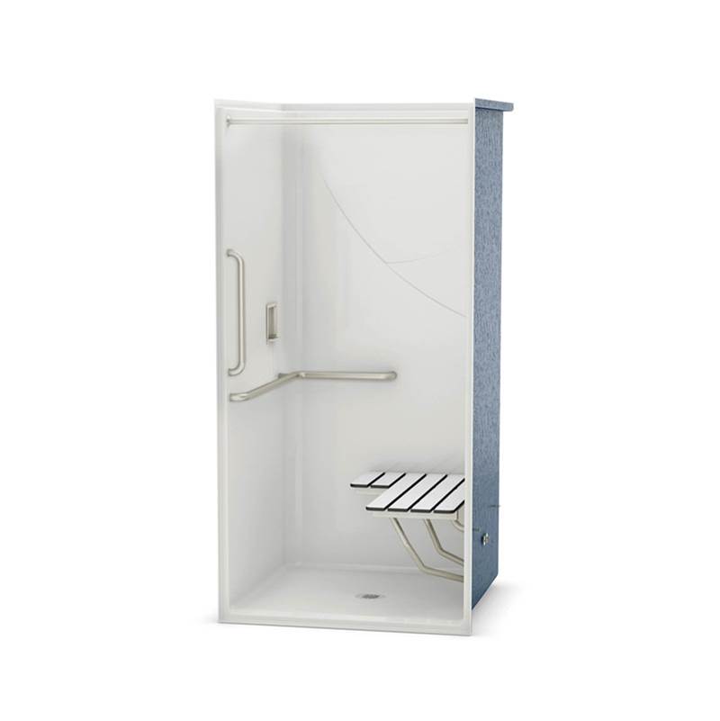 Aker OPS-3636-RS AcrylX Alcove Center Drain One-Piece Shower in Bone - L-shaped and Vertical Grab Bar and Seat