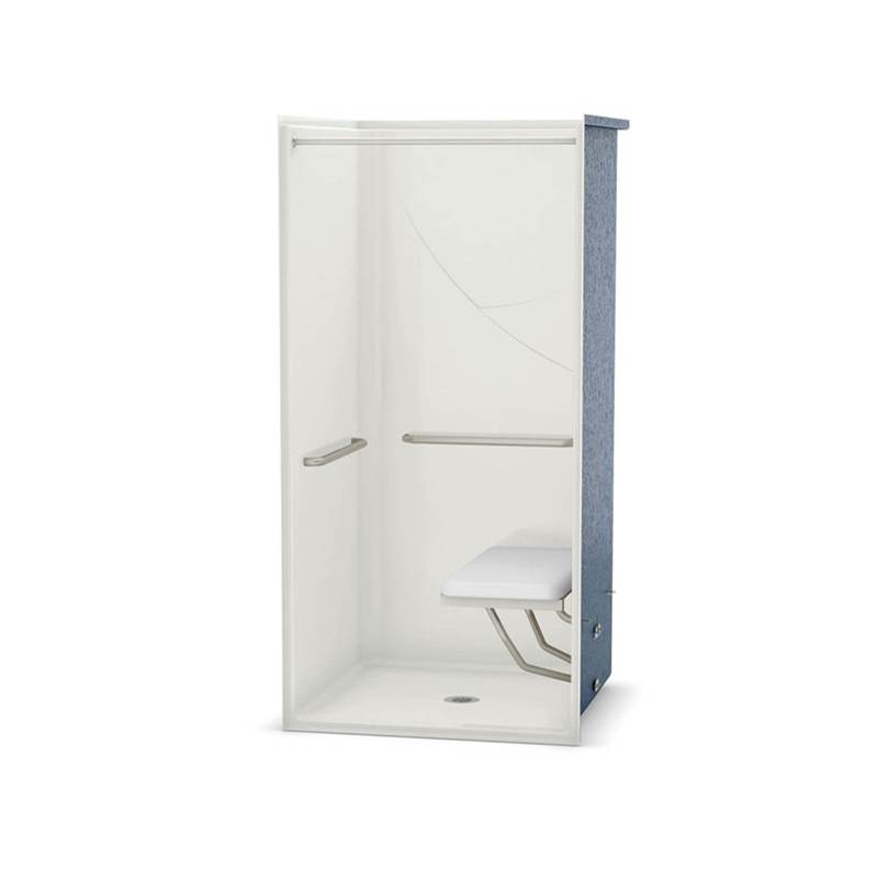 Aker OPS-3636-RS AcrylX Alcove Center Drain One-Piece Shower in Bone - with MASS grab bar and seat