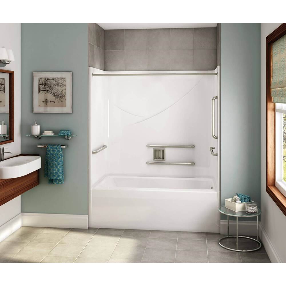 Aker OPTS-6032 AcrylX Alcove Left-Hand Drain One-Piece Tub Shower in Black - ANSI Grab Bars