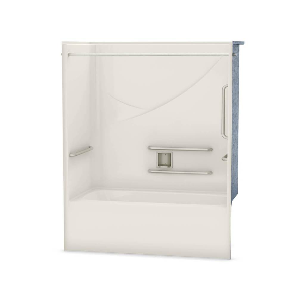 Aker OPTS-6032 AcrylX Alcove Left-Hand Drain One-Piece Tub Shower in Biscuit - ANSI Grab Bars