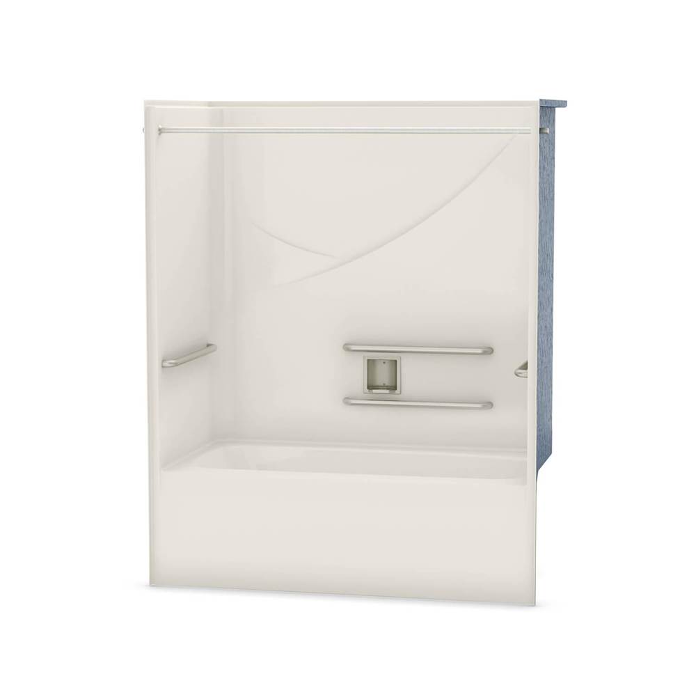 Aker OPTS-6032 AcrylX Alcove Right-Hand Drain One-Piece Tub Shower in Biscuit - ADA Grab Bars