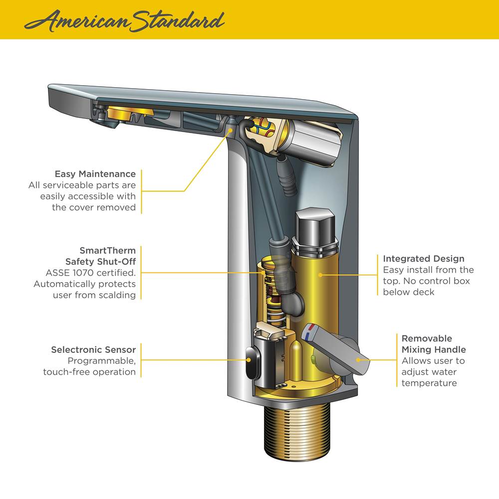 American Standard Paradigm® Selectronic® Touchless Faucet, Base Model With SmarTherm Safety Shut-Off  ADM, 0.5 gpm/1.9 Lpm