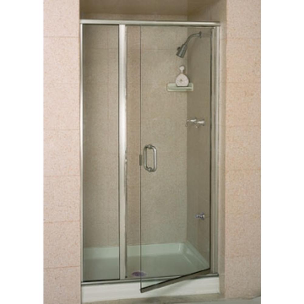 Century Bathworks CH-1627 Door & Panel, Satin Nickel Aluminum, Clear Glass, 6'' C-Pull Handle Upgrade