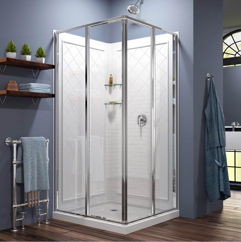 Dreamline Showers DreamLine Cornerview 36 in. D x 36 in. W x 76 3/4 in. H Sliding Shower Enclosure in Chrome with White Base and Backwall Kit
