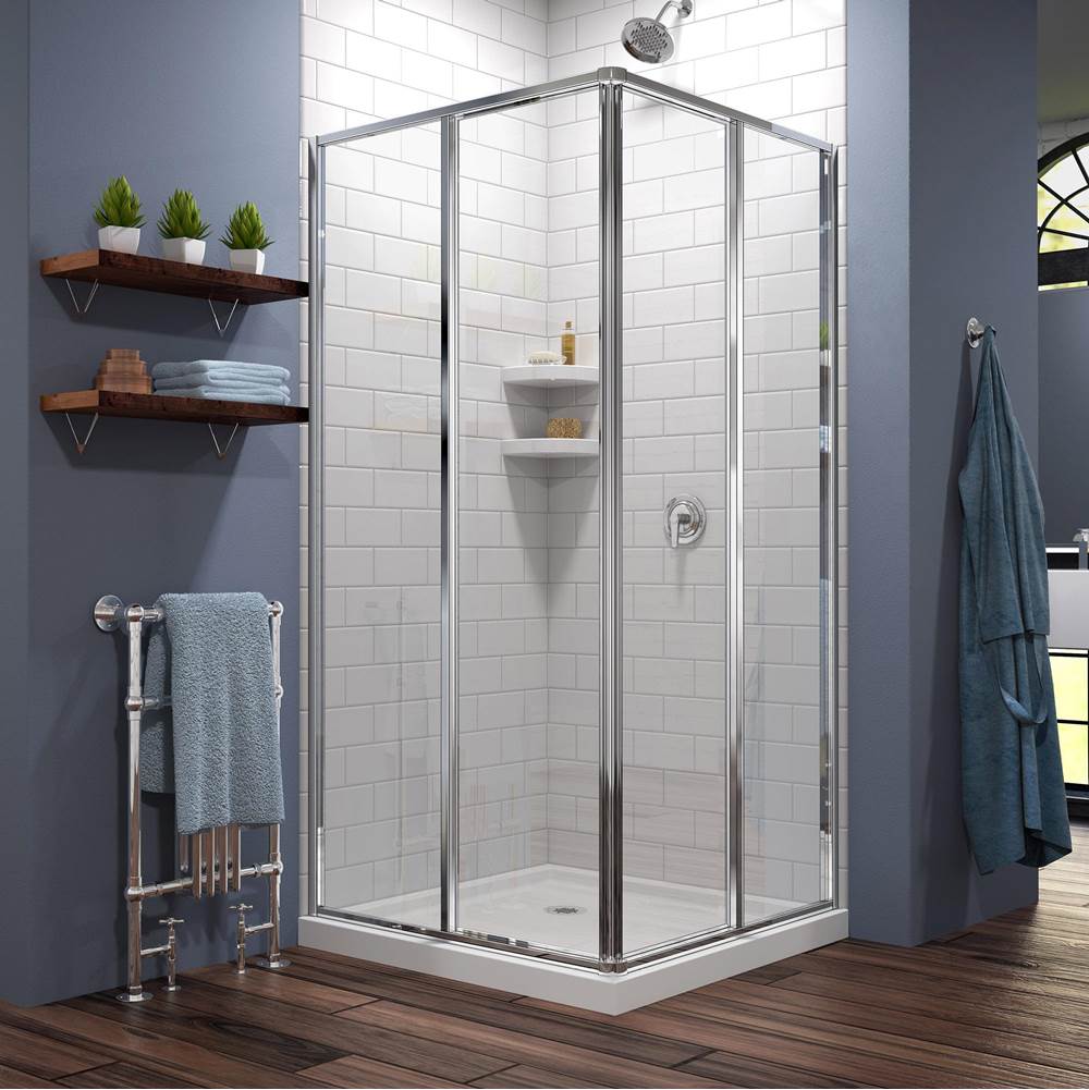 Dreamline Showers DreamLine Cornerview 42 in. D x 42 in. W x 74 3/4 in. H Framed Sliding Shower Enclosure in Chrome with White Acrylic Base Kit