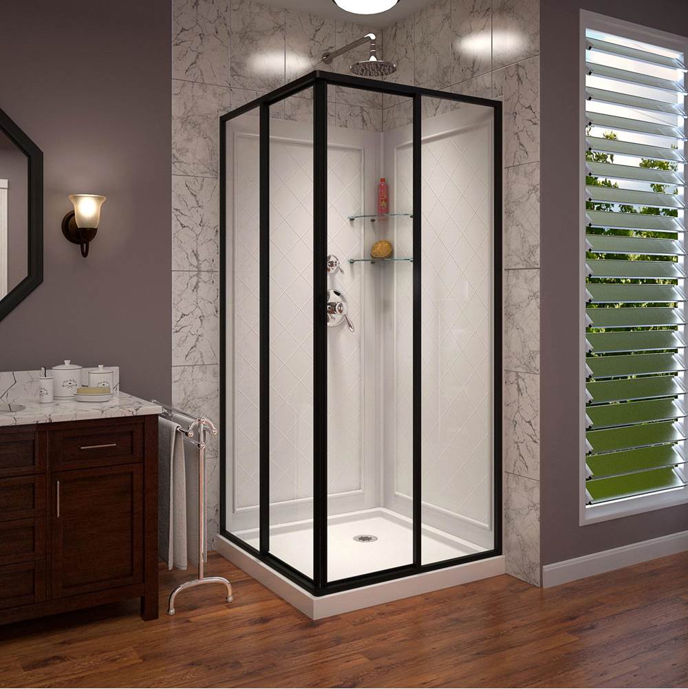 Dreamline Showers DreamLine Cornerview 36 in. D x 36 in. W Framed Sliding Shower Enclosure, Shower Base and Acrylic Backwall Kit in Satin Black