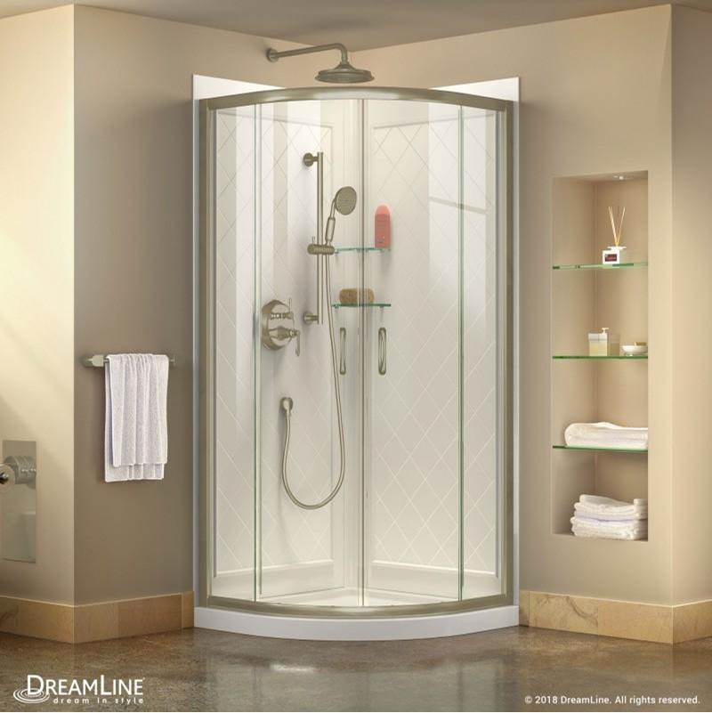 Dreamline Showers DreamLine Prime 33 in. x 76 3/4 in. Semi-Frameless Clear Glass Sliding Shower Enclosure in Brushed Nickel with Base and Backwalls