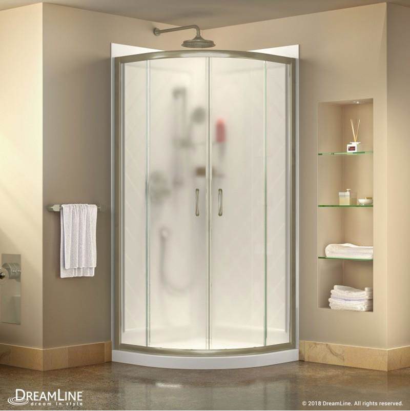 Dreamline Showers DreamLine Prime 38 in. x 76 3/4 in. Semi-Frameless Frosted Glass Sliding Shower Enclosure in Brushed Nickel with Base and Backwall