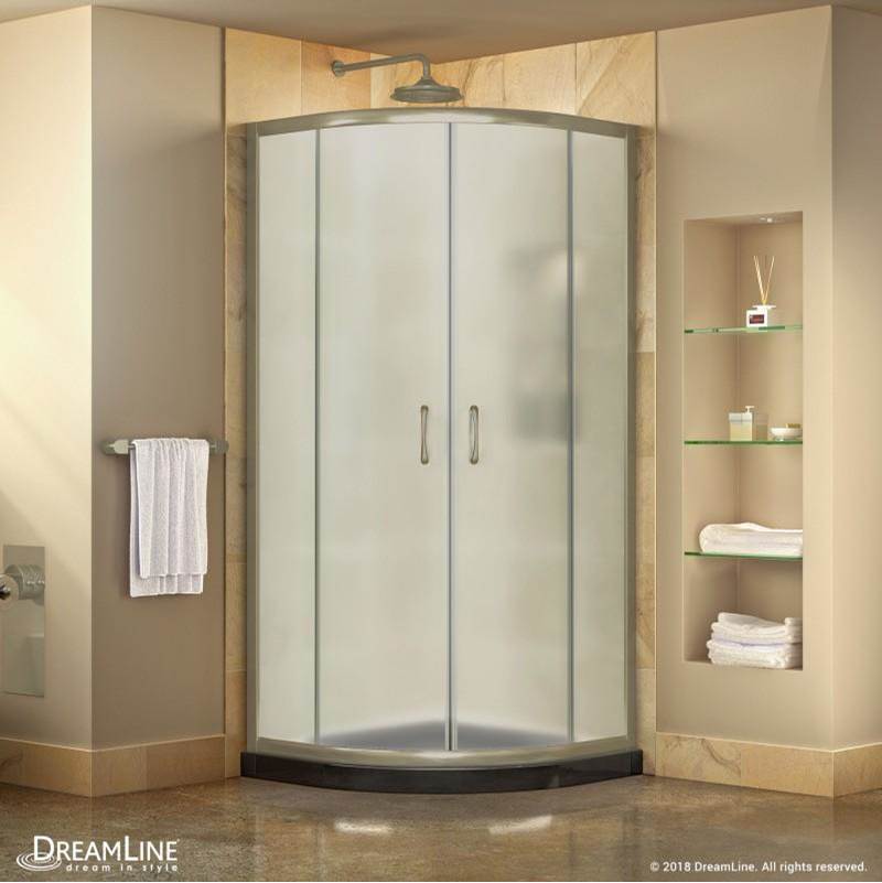 Dreamline Showers DreamLine Prime 38 in. x 74 3/4 in. Semi-Frameless Frosted Glass Sliding Shower Enclosure in Brushed Nickel with Black Base Kit