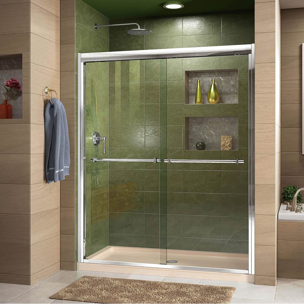 Dreamline Showers DreamLine Duet 34 in. D x 60 in. W x 74 3/4 in. H Bypass Shower Door in Chrome with Center Drain Biscuit Base Kit