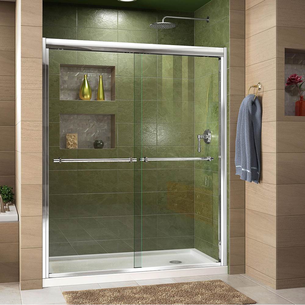 Dreamline Showers DreamLine Duet 34 in. D x 60 in. W x 74 3/4 in. H Bypass Shower Door in Chrome with Right Drain White Base Kit