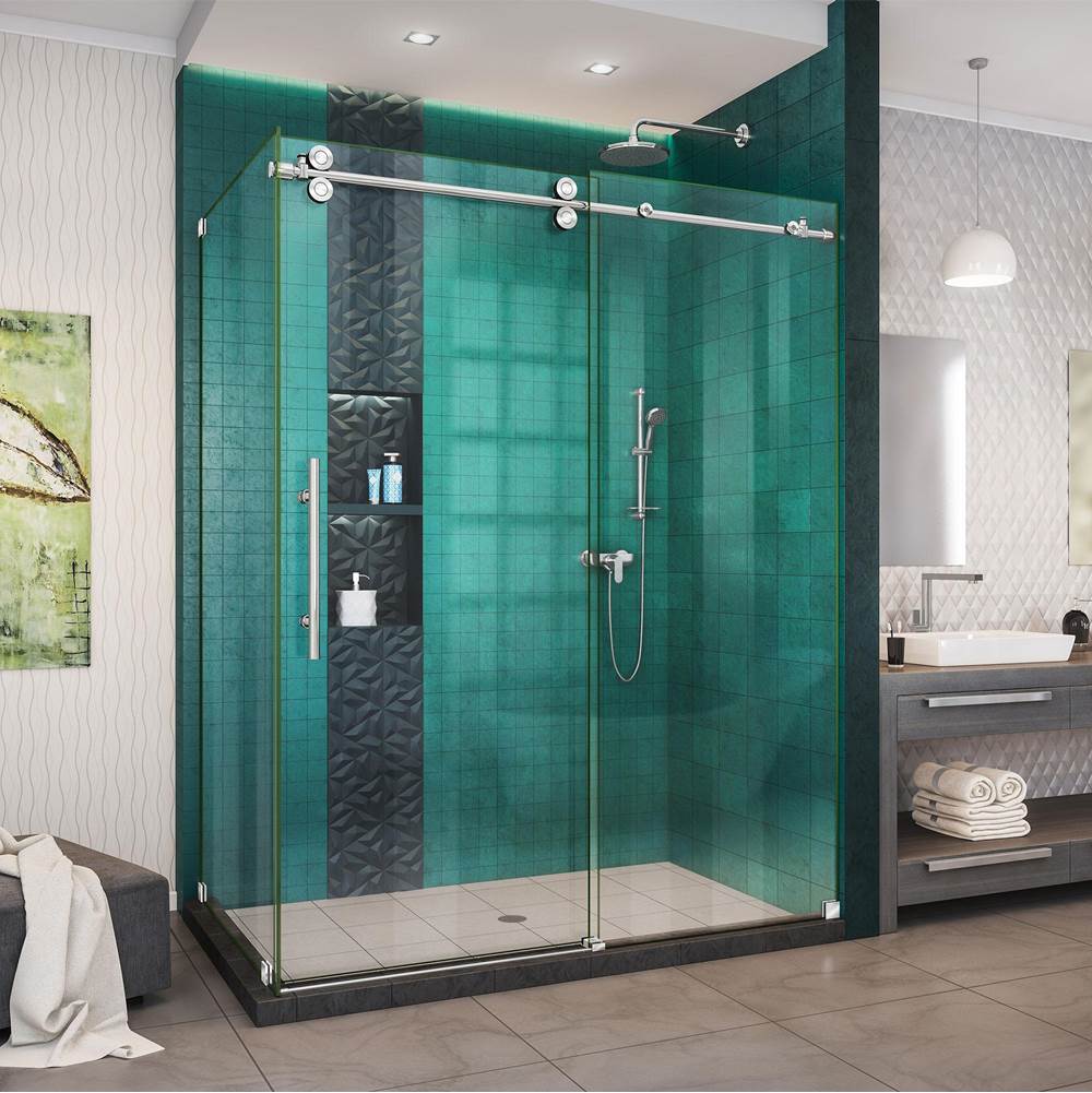 Dreamline Showers DreamLine Enigma-XO 32 1/2 in. D x 56 3/8-60 3/8 in. W x 76 in. H Frameless Shower Enclosure in Polished Stainless Steel