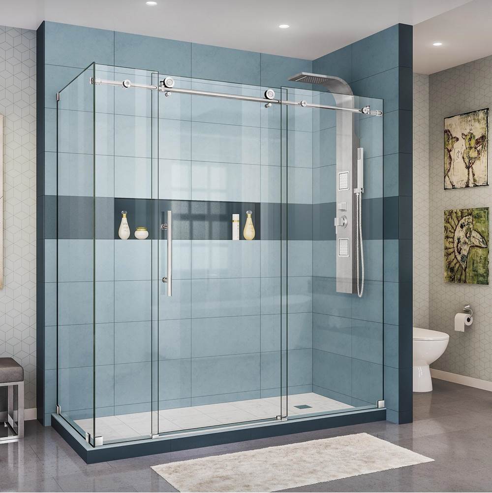 Dreamline Showers DreamLine Enigma-X 32 1/2 in. D x 72 3/8 in. W x 76 in. H Fully Frameless Sliding Shower Enclosure in Polished Stainless Steel