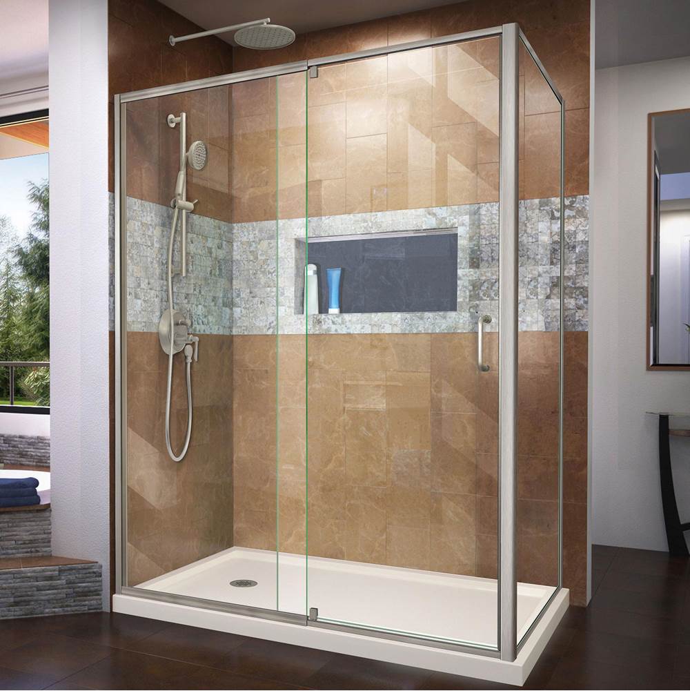 Dreamline Showers DreamLine Flex 36 in. D x 60 in. W x 74 3/4 in. H Semi-Frameless Shower Enclosure in Brushed Nickel with Left Drain Biscuit Base