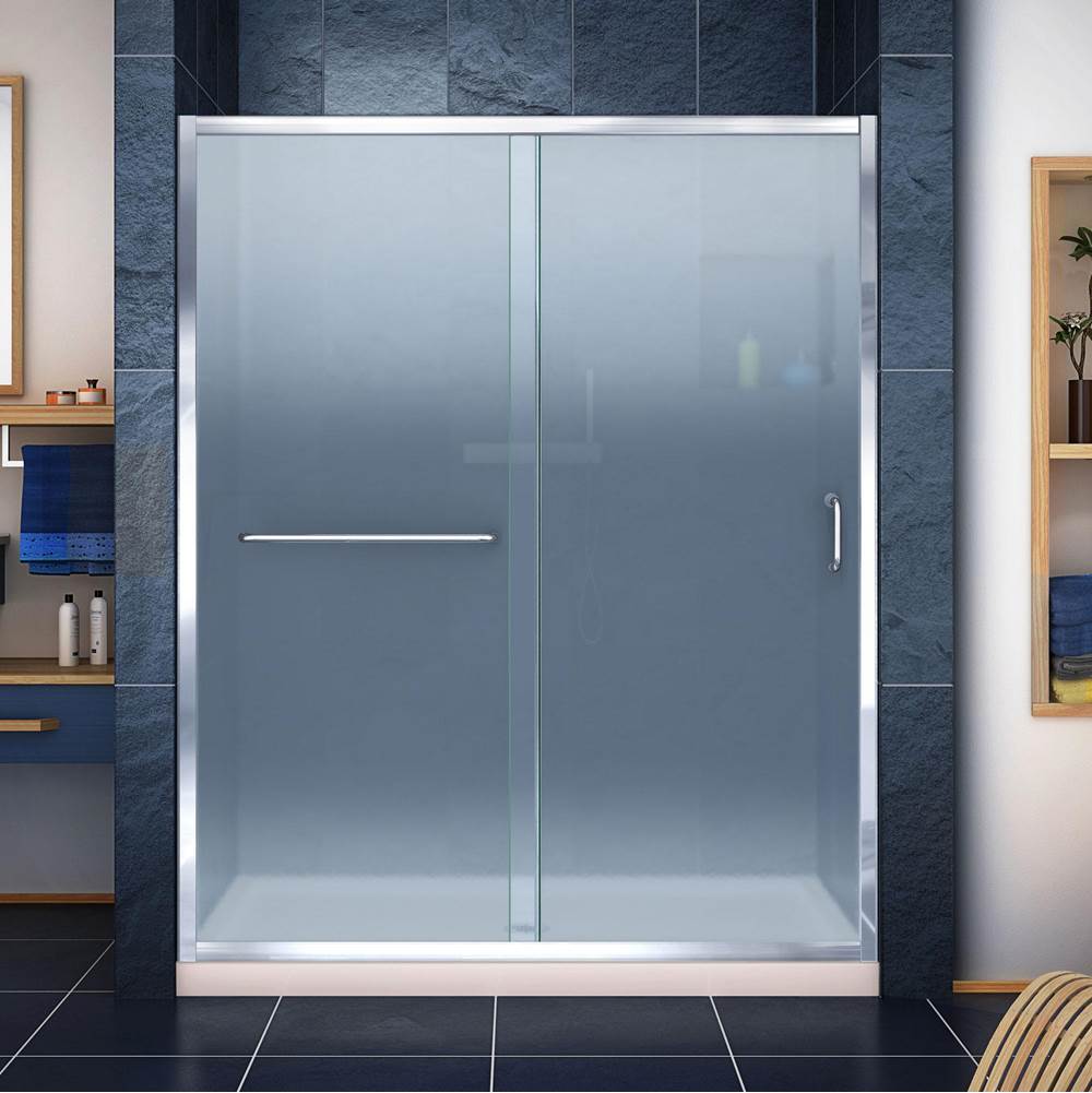 Dreamline Showers DreamLine Infinity-Z 30 in. D x 60 in. W x 74 3/4 in. H Frosted Sliding Shower Door in Chrome and Center Drain Biscuit Base