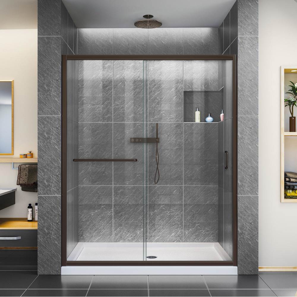 Dreamline Showers DreamLine Infinity-Z 34 in. D x 60 in. W x 74 3/4 in. H Clear Sliding Shower Door in Oil Rubbed Bronze and Center Drain White Base
