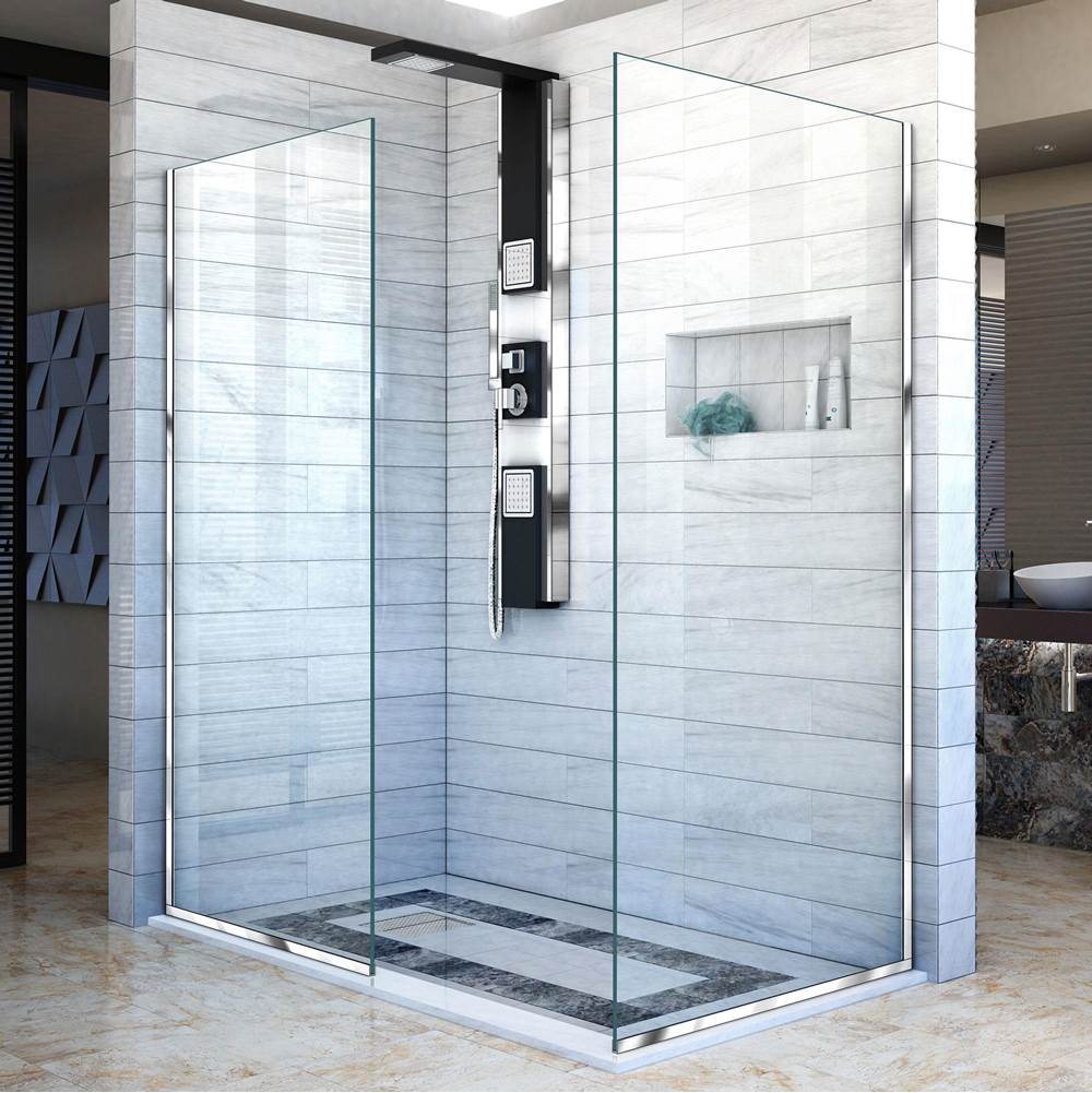 Dreamline Showers DreamLine Linea Two Individual Frameless Shower Screens 30 in. and 34 in. W x 72 in. H, Open Entry Design in Chrome