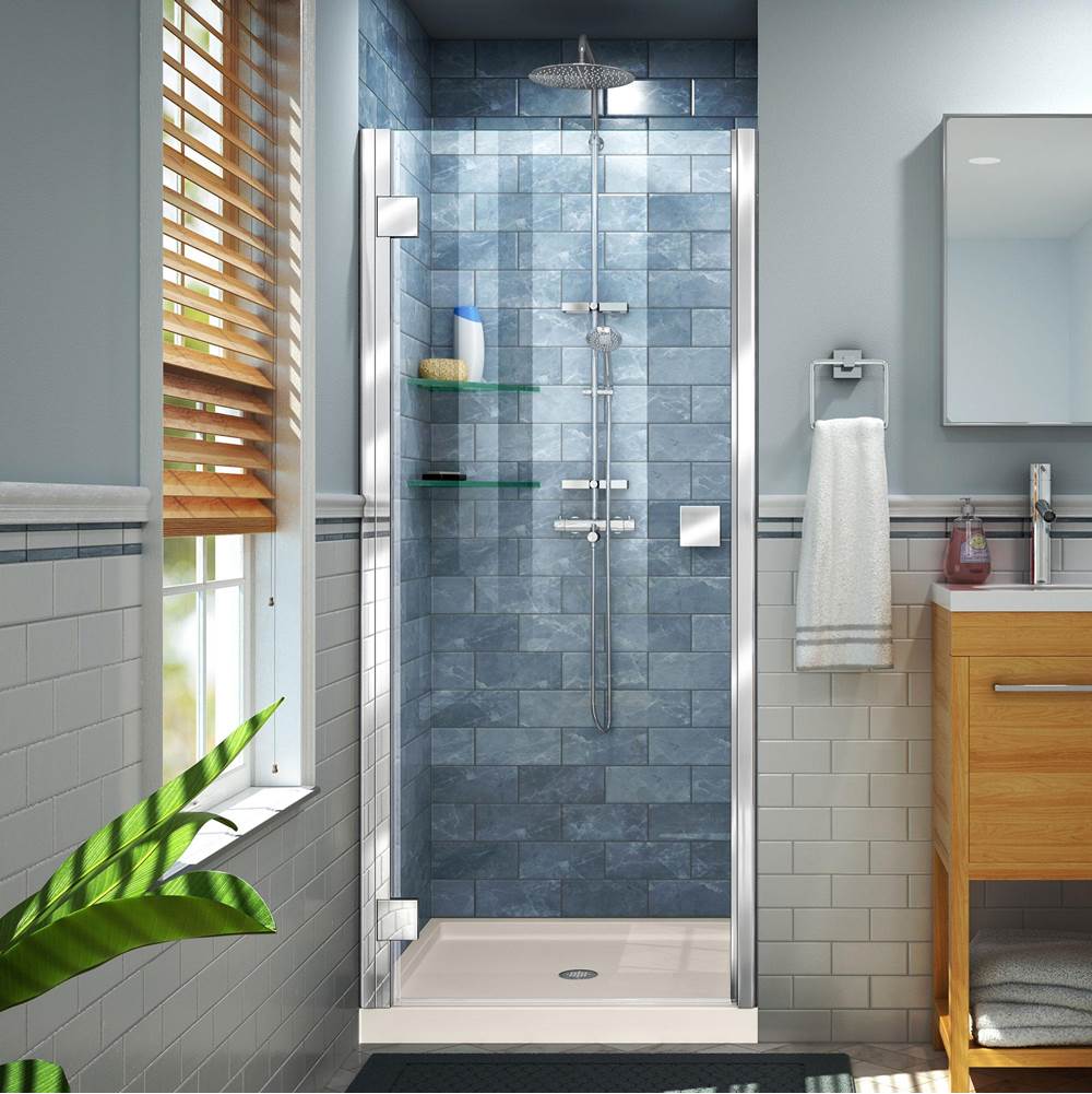 Dreamline Showers DreamLine Lumen 36 in. D x 36 in. W by 74 3/4 in. H Hinged Shower Door in Chrome with Biscuit Acrylic Base Kit