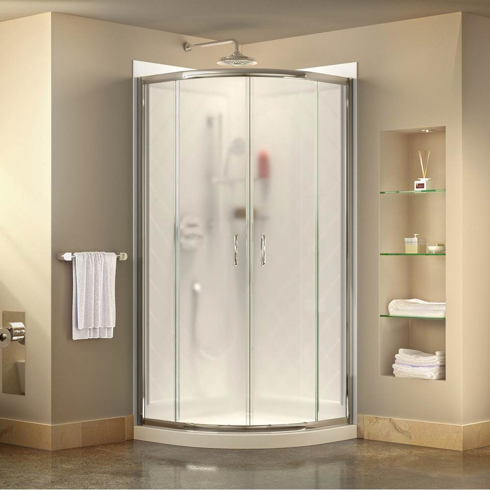Dreamline Showers DreamLine Prime 38 in. D x 38 in. W x 76 3/4 in. H Frosted Sliding Shower Enclosure in Chrome with White Acrylic Base and Backwall