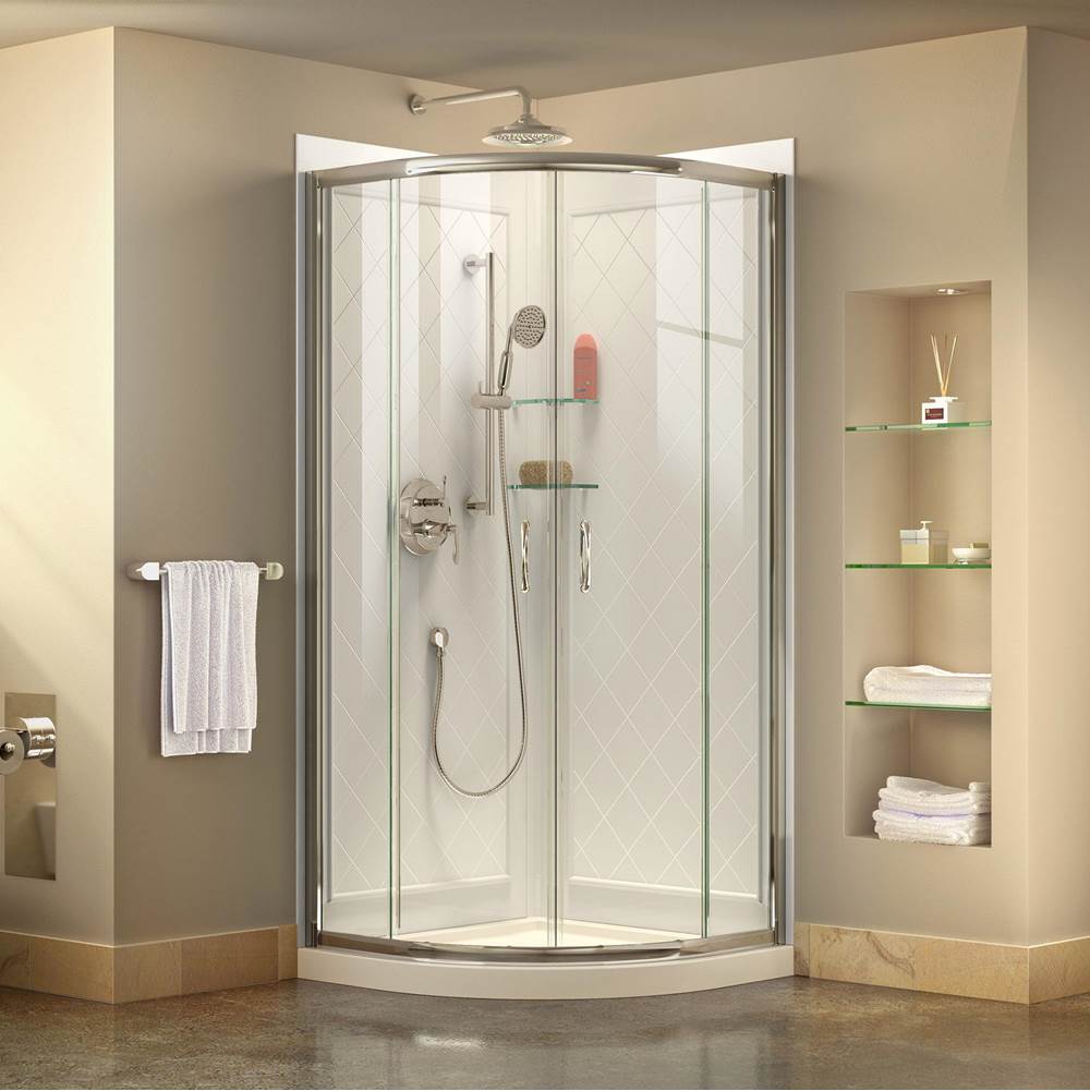 Dreamline Showers DreamLine Prime 33 in. D x 33 in. W x 76 3/4 in. H Clear Sliding Shower Enclosure in Chrome with White Acrylic Base and Backwall