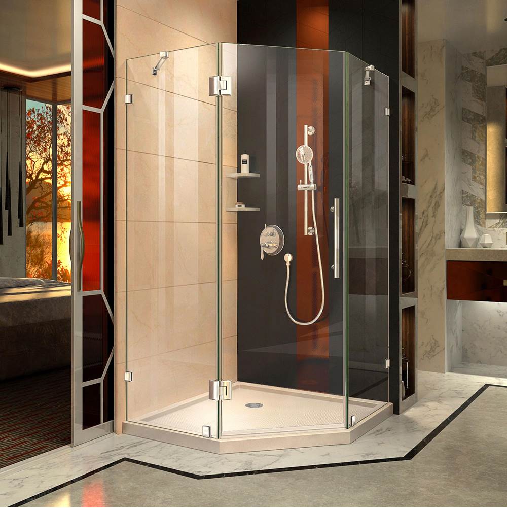 Dreamline Showers DreamLine Prism Lux 38 in. D x 38 in. W x 74 3/4 in. H Hinged Shower Enclosure in Chrome with Corner Drain Biscuit Base Kit