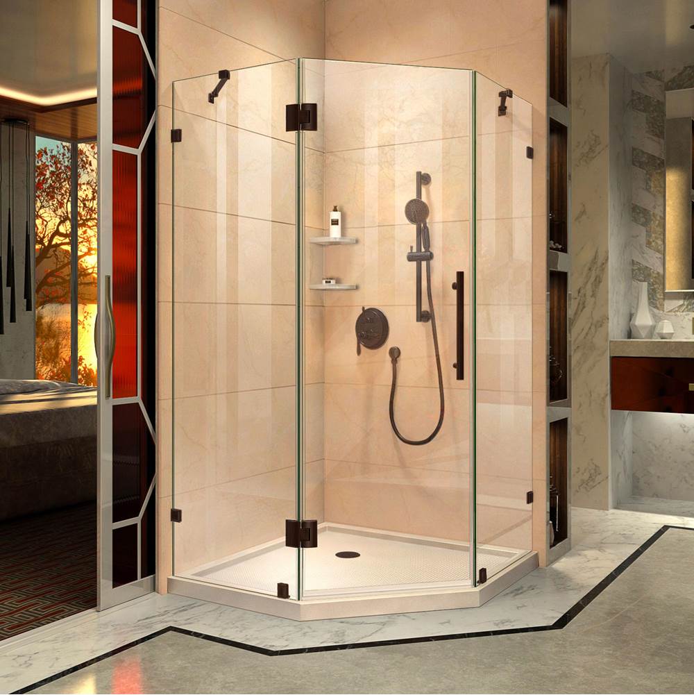 Dreamline Showers DreamLine Prism Lux 38 in. D x 38 in. W x 74 3/4 in. H Hinged Shower Enclosure in Oil Rubbed Bronze, Corner Drain Biscuit Base Kit